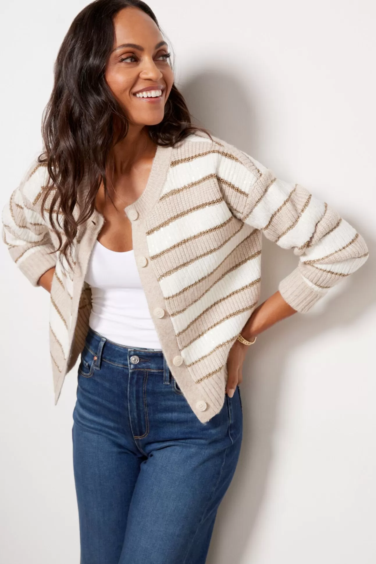 Avalee Striped Sequin Cardigan^DESIGN HISTORY Store