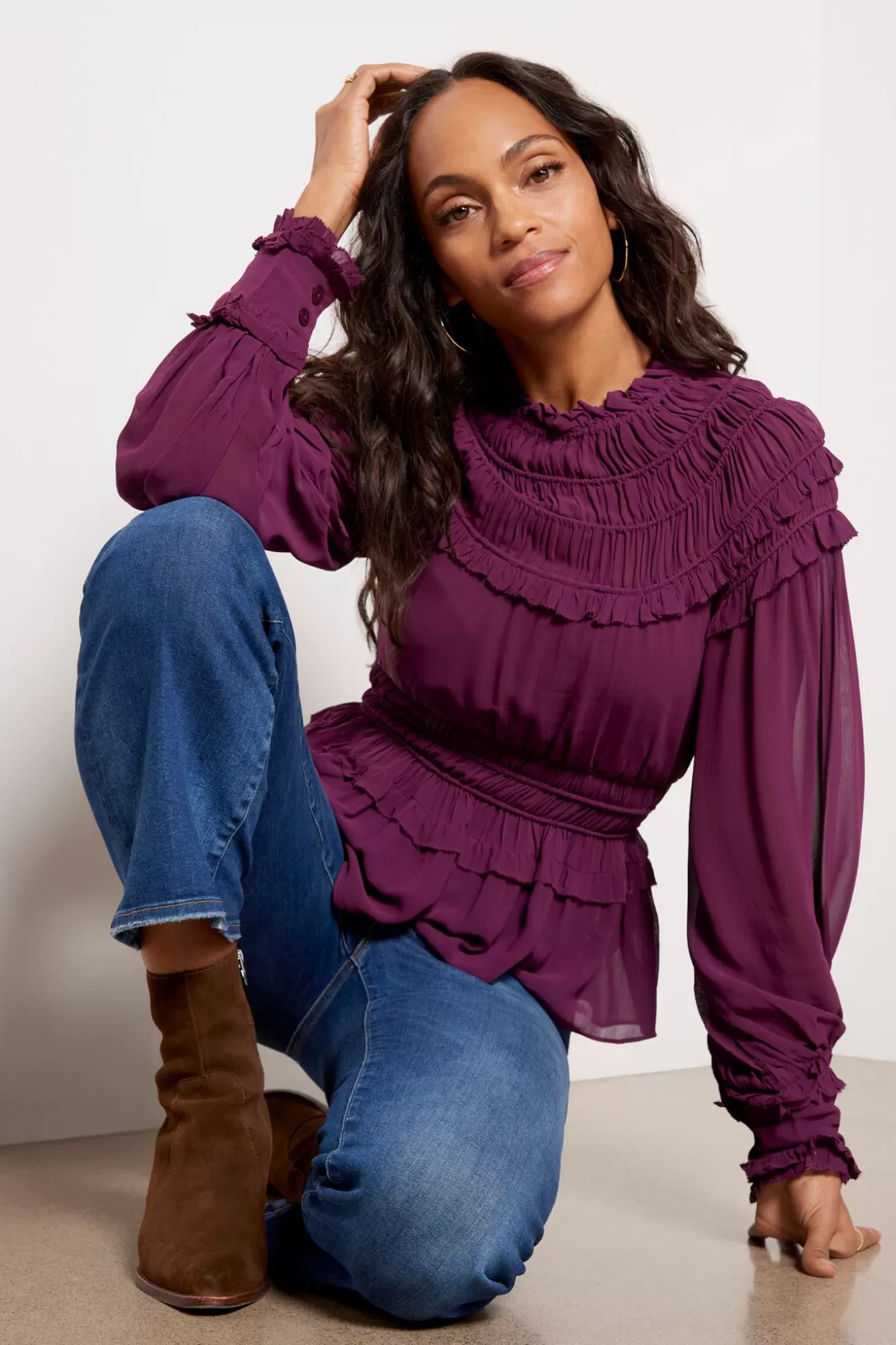 Burgundy Ruffled Blouse^FARM RIO New