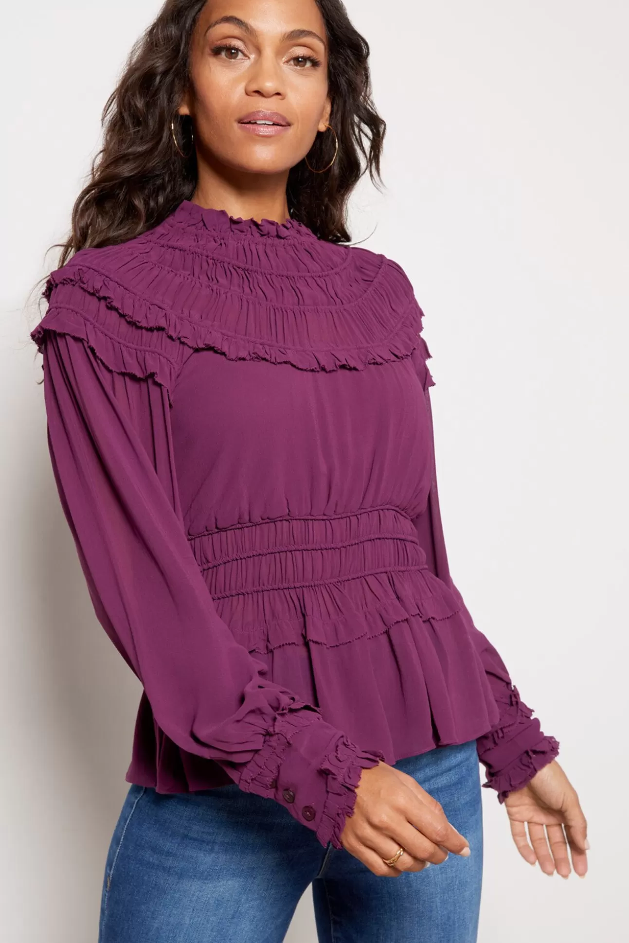 Burgundy Ruffled Blouse^FARM RIO New