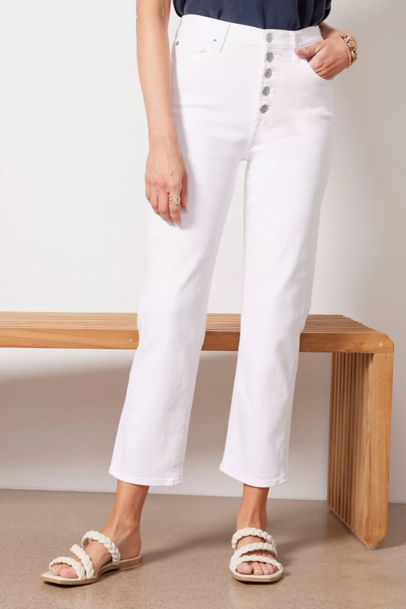 High Waist Cropped Straight With Exposed Buttons^7 FOR ALL MANKIND Clearance