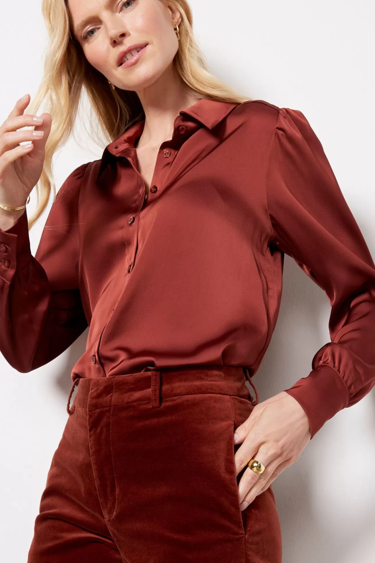 Kristi Satin Puff Sleeve Shirt^EVEREVE Hot