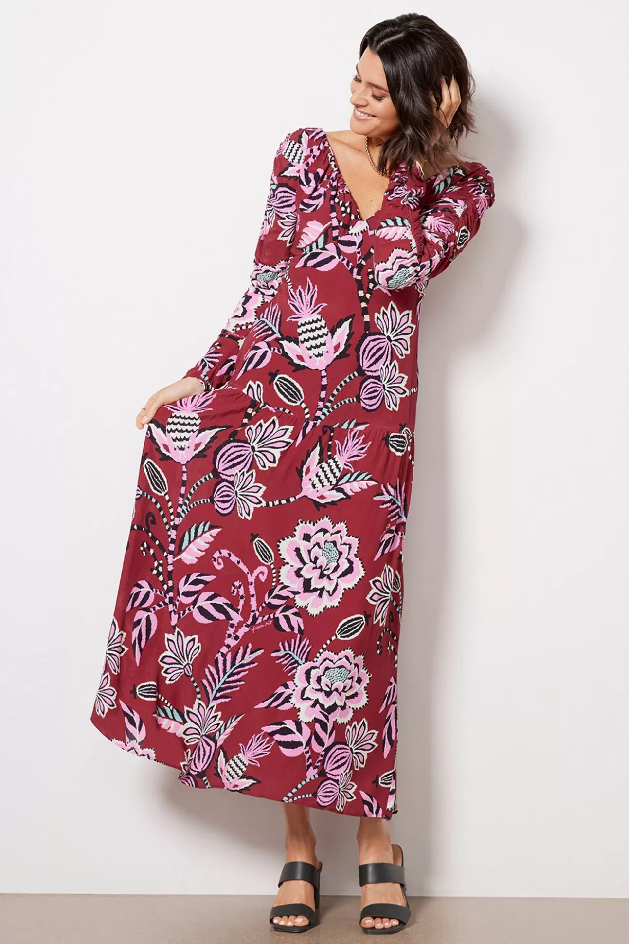 Pineapple Inspiration Burgundy V Neckline Maxi Dress^FARM RIO Sale