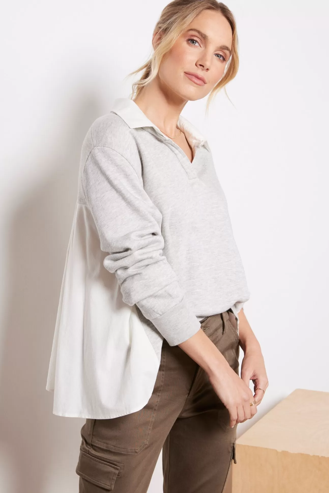 Poplin Mix Collar Sweatshirt^MONROW Best Sale