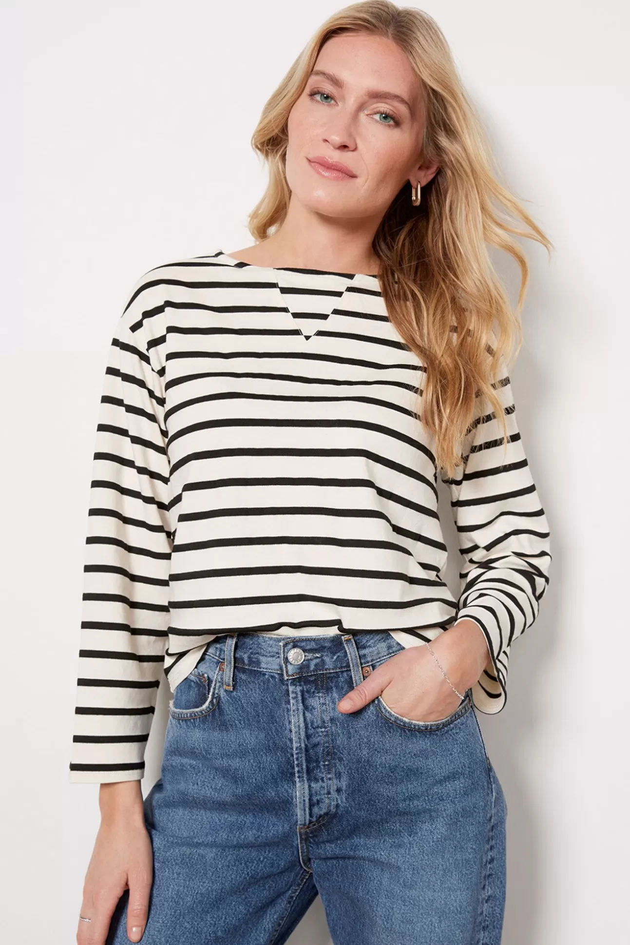 Stripe Boat Neck Long Sleeve^MONROW Clearance